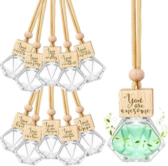 20 Pcs Employee Appreciation Gifts Bulk Empty Car Diffuser Air Freshener Ornament Hanging Glass Essential Oil Bottle Thank You Gift for Staff Teacher Students Nutritionist