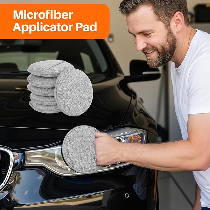 12Pack Wax Applicator Pads, 5" Soft Microfiber and Dense Foam Buffing Pads for Auto Polishing, Car Waxing, Paint Correction with Non-Slip Backing, Multipurpose Hand Pads