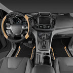 CAR PASS Microfiber Steering Wheel Cover and Waterproof Car Floor Mats,Leather Universal Car Combo Fit for 95% Truck,SUV,Cars,14.5-15inch Sporty Anti-Slip Safety Comfortable Design(Black and Beige)