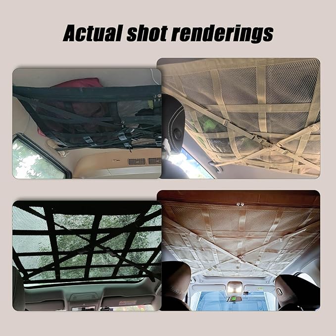 Overhead Car Organizer, Compatible with Ford F-150 XL/Raptor 2010-2025 Car Roof Storage Net Universal Car Ceiling Storage for Camping Storage Bag,Black-Medium