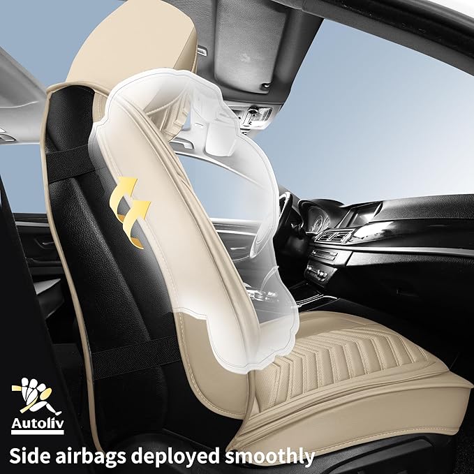 Nappa Leather Car Seat Covers Front Seats, Beige Car seat Protector, Waterproof Car Seat Cushion, Universal Automotive Seat Covers Fit for SUV Truck Pick-up Sedan and Most Cars