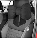 Bow Car Headrest Pillow, Breathable Ergonomic Auto Neck Cushion with Adjustable Strap, Comfy Vehicle Neck Support Pillow Cute Bow Girl-Style Decoration for Driving Seats (Black)