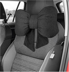 Bow Car Headrest Pillow, Breathable Ergonomic Auto Neck Cushion with Adjustable Strap, Comfy Vehicle Neck Support Pillow Cute Bow Girl-Style Decoration for Driving Seats (Black)