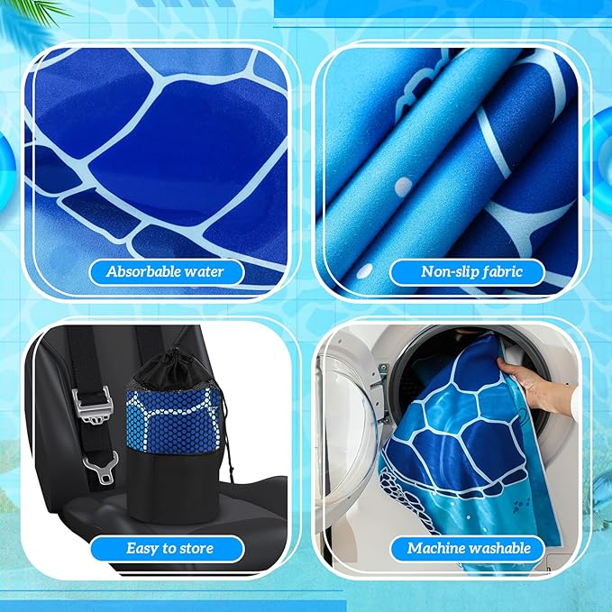 4 Pack Car Seat Towel Covers with Storage Bag 63 x 32 Inch Athletic Running Towel Seat Sweat Washable Non Slip Cover Gift for Car Outdoor Sport Activities (Ocean Landscape)