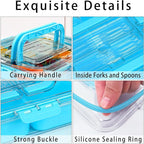 Snack Box Container with Insulated Cooler Bag, Divided Serving Tray with Lid and Handle Beach Essentials, Snackle Box Veggie Fruit Tray with 8 Compartments & 8 Forks & 2 Spoon Blue