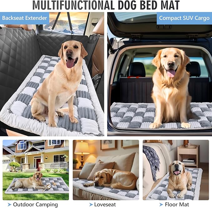 Backseat Dog Bed Non-Slip, Dog Bed for Car Back Seat Soft and Comfortable, Back Seat Pet Bed Mat for Travel, Pet Car Blanket for Backseat Extender and Seat Covers 51"X 23.5" Light Grey & White