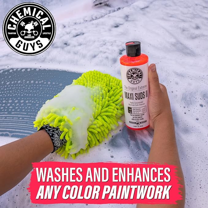 Chemical Guys Maxi Suds II Foaming Car Wash Soap – High Foam Car Wash Soap, Cherry Scent Shampoo and Gloss Booster for Foam Cannons, Guns or Buckets – Gentle, Safe for Trucks, SUVs, and RVs, 64 oz
