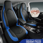 Skechers Memory Foam Car Seat Covers, Leather High Back Seat Covers Quilting Design,Waterproof Sports Car Seat Covers Front Seats,Airbag Compatible, Universal Fit for Most Cars, SUVs,Trucks,Blue
