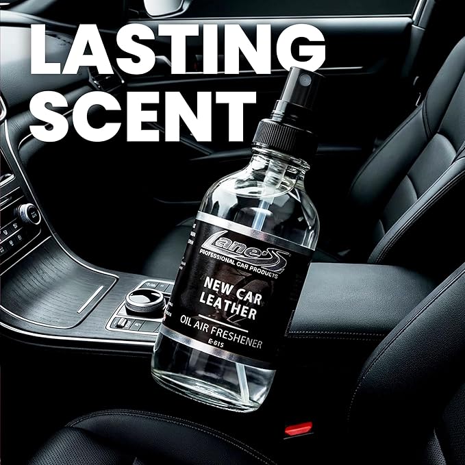 LANE’S Premium Car Air Freshener "New Car Leather" - 4oz Oil-Based, Long-Lasting Auto Scent Spray - Food, Pet, Odor Smell Deodorizer for Cars, Trucks, SUVs' Interior Leather, Carpet, Upholstery