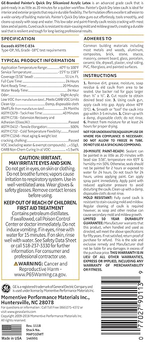 GE Sealants & Adhesives-2709186 Paint Projects Painter's Quick Dry - White , 10.1 Ounce