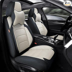 Car Seat Covers Front Pair, Breathable Nappa Leather Car Seat Cushions 2PCS, Auto Interiors Universal Fit for Most Cars, Compatible Automotive Vehicles(Sedan/SUV/Van), Black & White