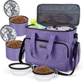 BAGLHER Dog Travel Bag, Airline Approved Pet Tote Organizer with Multi-Function Pockets, 2 X Food Storage Containers and 2 X Collapsible Bowls, Perfect Weekend Pet Travel Set for Dog, Cat Purple