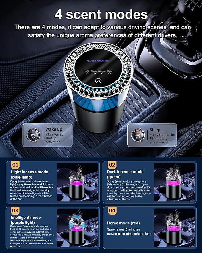 Car Air Freshener, Smart Car Air Freshener Diffuser, Auto On/Off Air Diffuser with Three Adjustable Modes, RGB Music Syncing Light, for Men,Father,Husband