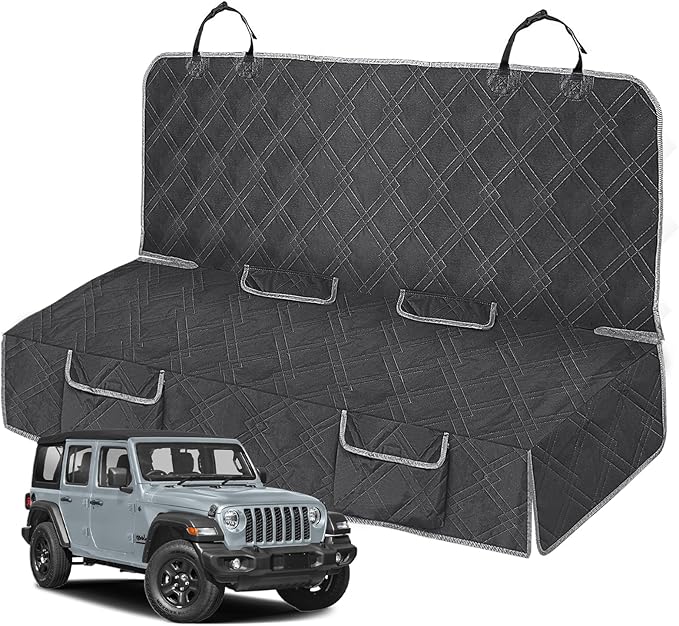 Dog Car Seat Cover Compatible with Jeep Wrangler 4 Door 2007-2025, Waterproof Pet Bench Seat Cover for Back Seat, 600D Heavy Duty Scratch Proof Nonslip Truck Seat Covers for Dogs