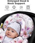 Infant Car Seat Insert with Extra Cushion for Preemie to Toddler, Reversible Newborn Carseat Insert for Baby Head Body Support, Fits for Stroller, Baby Swing, Bouncer (Purple Wildflower)