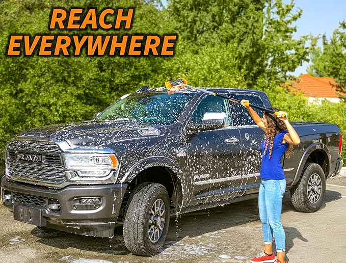 Car & RV Wash Brush Kit 48-144״ Long Extendable Handle Car, RV, Truck Washing Kit with Extension Pole - Microfiber Car Mop, Soft Washing Brush, Window Squeegee, Mitt, The Ultimate RV-Wash Cleaning Kit