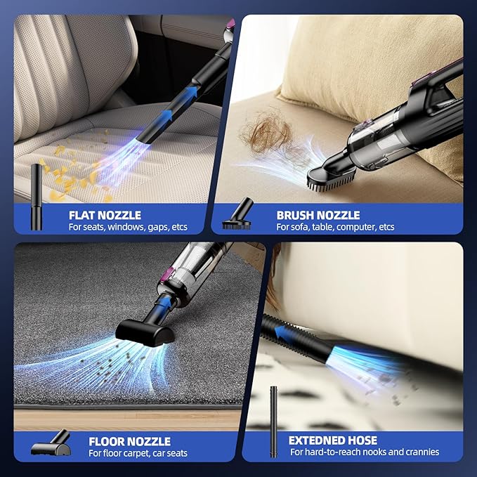 Cordless Handheld Vacuum Cleaner, 18000Pa 2 in 1 Car Vacuum Cleaner&Air Duster, 130W Brushless Motor with 7800mAh Battery, LED Light and Multi-Nozzles, Portable for Car, Home, Office, Pet