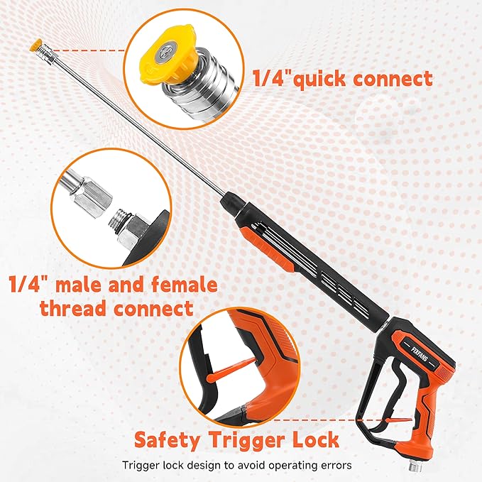 Pressure Washer Gun and Hose Kit, 50 FT High Power Washer Hose with Replacement Wand Extension, 5 Nozzle Tips, M22 Fitting