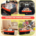 PetsHome Dog Car Seat for Medium Large Dogs, Detachable Washable Pet Booster Seat with Memory Foam Cushion, Side Pockets, 2 Clip-On Safety Leashes Pet Car Seat for Dog Up to 60 lbs/2 Small Dogs-Black
