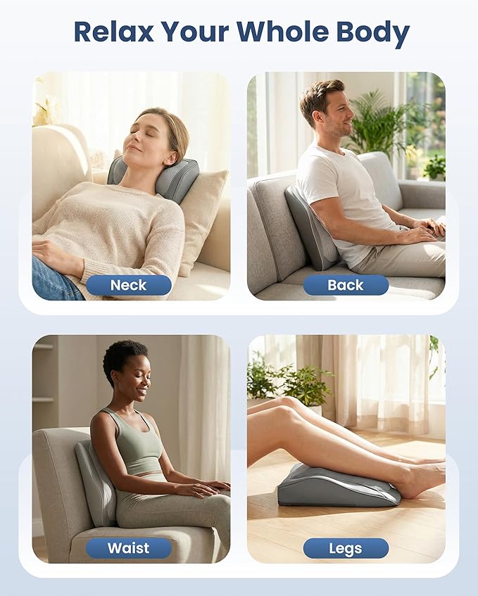 Lumbar Support Cushion with Kneading Massage, Heat & Vibration, Ergonomic Back Support Pillow for Office Chair, Seat & Sofa – Adjustable Comfort, Gray