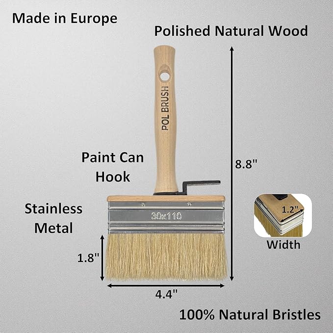 4 Inch Stain Deck Wide & Thick Paint Brush - High European Quality - Natural Bristles - for Home, Wood, Walls, Art, Trim & Furniture - for Acrylic, Oil, Stain, Chalk & Latex Paints