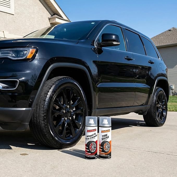 Wheel Cleaner & Tire Shine Kit - 2 Pack 14 oz Bottles, Heavy Duty Car Care Bundle with Cleaning Wheel Cleaner, Long-Lasting Tire Shine Spray & Wash Brush – Complete Car Detailing Essential