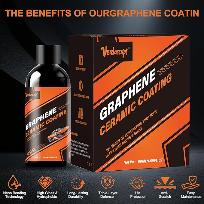 Graphene Ceramic Coating (50ml) - 20H Professional Top Coat Kit. Heavy Duty Paint Sealant, Hydrophobic & High Gloss Shine, 10+ Yrs Long-Lasting Protection. Apply After Car Wash & Paint Correction.