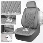 CAR PASS Piping Luxury PU Leather Two Front Car Seat Covers, Waterproof Anti Slip Seat Covers Compatible with Front Seat Armrests,Universal Fit for Suvs,Vans,Trucks,Airbag Compatible(All Gray)