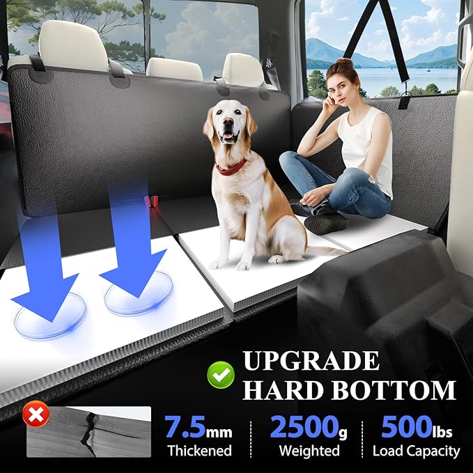Back Seat Extender for Dogs Truck-Large Space, Dog Pet Seat Cover Back Seat Hard Bottom 500lb, Anti-scratch Dog Hammock for Crew Cab Trucks F150, RAM1500, Sierra, Tundra, Silverado, All Black