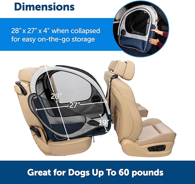 PetSafe Happy Ride Collapsible Travel Crate - Safe Travel Containment with Heavy Duty Aluminum Frame, Mesh Windows, Convenient Storage Pockets & Secure Seat Belt Access - Road Trip Crate