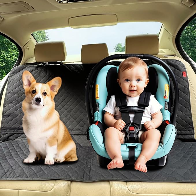 Waterproof Dog Car Seat Cover for Back Seat, Non-Slip & Universal Fit for SUV, Car, Truck with 4 Safety Belt Openings for Secure Travel