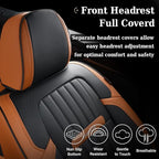 Coverado Car Seat Covers Full Set, Car Seat Protector Car Seat Cushion, Nappa Leather Seat Covers for Cars, Front and Back Seat Protectors Cushions Universal Fit for Most Cars Vehicles(Brown&Black)