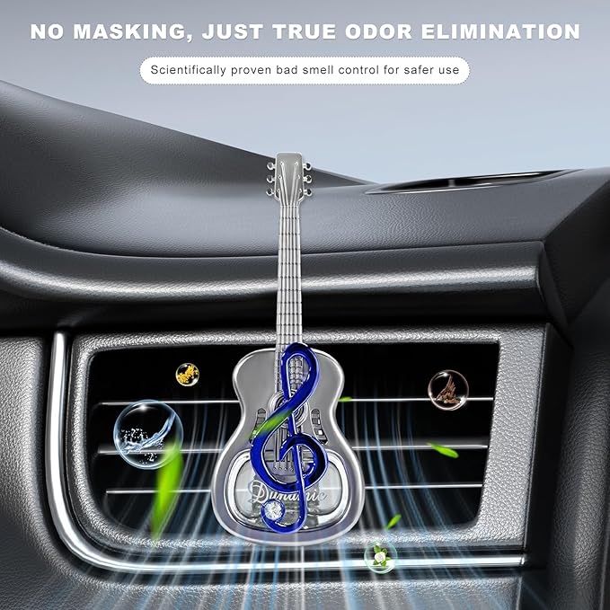 Car Air Freshener Vent Clip, Empty Guitar-Shaped Aromatherapy Diffuser Automobile Dashboard Ornament, Unscented Car Air Conditioner Clip Cute Rotating Decoration for Women Men (Blue)