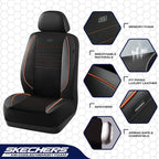 Skechers Air-Cooled Memory Foam Seat Covers,Mesh Thick Car Seat Covers,Piping Leather Car Seat Cover,Airbag Compatible,Automotive Comfort for Most Cars, Vans, Trucks, SUV(Orange, Full Set)