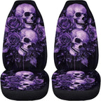 Purple Skull Rose Car Front Seat Covers Elastic Fabrics Universal Front Seat Cover Removable Automotive Accessories Easy Installation Suitable for Cars, SUV and Trucks