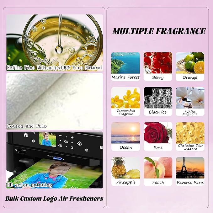 Generic Custom Logo Air Fresheners Bulk, Wholesale Personalized Double-Sided Car Air Fresheners with Picture Photo Text/Logo with Scents (10 Horizontal Version)