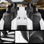 for Tesla Model Y Seat Cover Customized Fit 2020 2021 2022 2023 2024 Black Crocodile Leather and Nappa Leather Splicing Seat Cover Full Set (Crocodile Black)