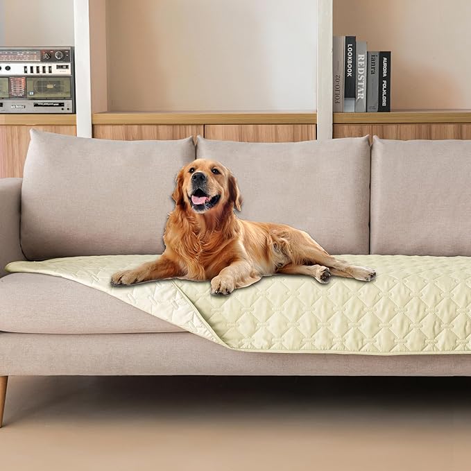 gogobunny 100% Double-Sided Waterproof Dog Bed Cover Pet Blanket Sofa Couch Furniture Protector for Puppy Large Dog Cat, Reversible (30x80 Inch (Pack of 1), Dark Cream/Light Cream)