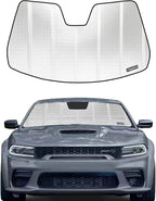 Windshield Sun Shade for Dodge Charger 2011-2023 with Rearview Mirror Mounted Camera. Reflective Aluminum Film Front Window Sunshade B