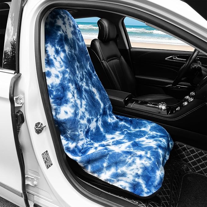 Waterproof Sweating Car Seat Cover for Post Gym Workout, Running, Swimming, Beach and Hiking, Universal Fit Non-Slip Bucket Seat Protector for Cars SUV Trucks, Machine Washable (Tie-Dye Blue)
