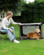 33" L x 25" W x 25" H Collapsible Travel Dog Crate, Portable Soft Dog Kennel for Medium Large Dogs up to 60 lbs, 4-Door Foldable Travel Crate with Durable Mesh & Storage Bag, Grey