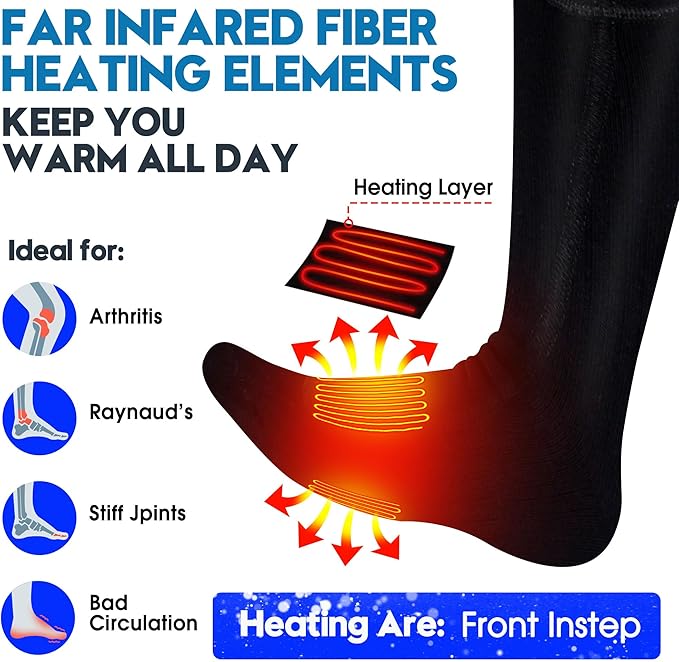 Autocastle Heated Socks for Men Women - Rechargeable Battery Electric Socks for Chronically Cold Feet - Winter Warm Thermal Washable Unisex Foot Warmer for Hunting Skiing Cycling