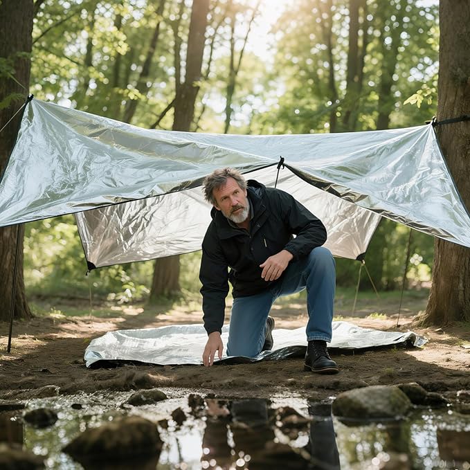 Emergency Mylar Thermal Blankets,Silver Foil Blanket Kit.Camping Heat Space Blankets for Survival,Perfect for Body Warmer in Hiking,Outdoor Traveling, First Aid (4 Pack)