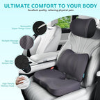 FLORICH 3 PCS Seat Cushion for Carseat Lumbar Support Pillow Car Neck Headrest Pillows Memory Foam Gel Memory Foam Massage Point Seat Pads Pressure Relief Back Cushion for Office Chair(Grey)