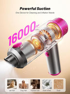 DRFLASH 6-in-1 Handheld Cordless Car Vacuum Cleaner, 16000PA Portable Mini Vacuum Cleaners with LED Light & Fast Type-C Charging, Multi-Nozzles for Home, Outdoor,Pets, Office Use