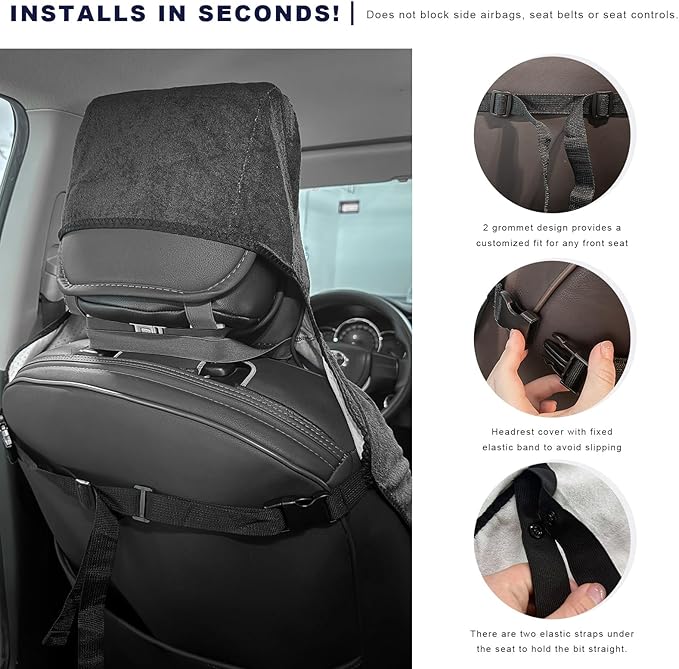 Waterproof Car Seat Cover, Premium Terry Cloth Sweat Towel Front Seat Protector, Washable Non-Slip Automotive Bucket Seats Covers, Ideal for Post Gym Workout Running Swimming (Black)