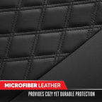 Motor Trend Rear Seat Cushion - Black Diamond Stitched Faux Leather Rear Seat Cover for Cars, Trucks, SUVs - Padded, Waterproof, Non-Slip Back Seat Cover with Storage Pockets