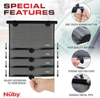 Nuby 14" Roller Vehicle Side Window Sun Protection Shade for Baby | 2 Pack | Pull Down with Suction Cups and Press Button Roll Up | Black