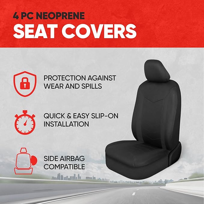 Motor Trend Neoprene Waterproof Seat Covers for Cars, Trucks, & SUV – Black Automotive Interior Protectors - Rear Split Bench Protector for Kids Dogs & Pets – Forros para Asientos de Carro
