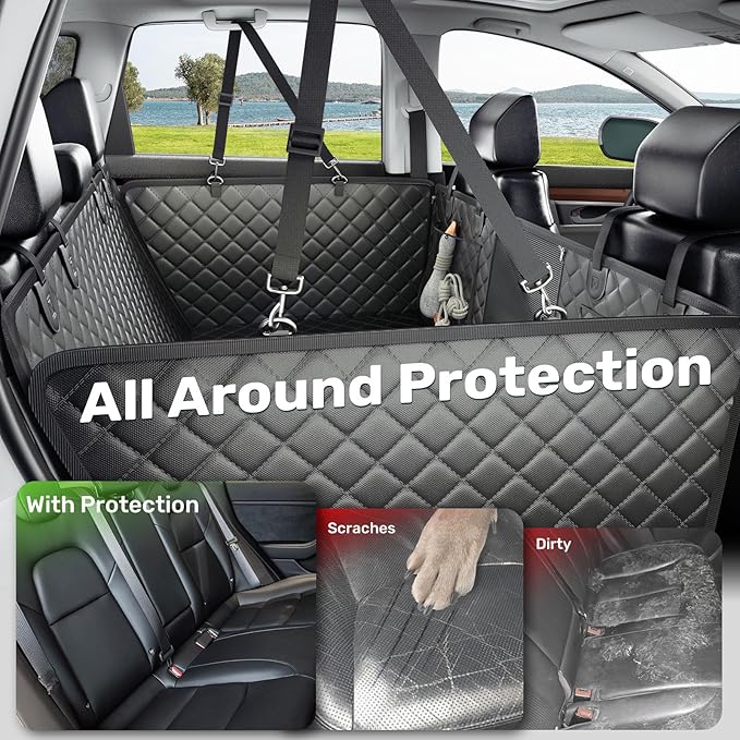 Zanch 2025 Upgraded Dog Car Seat Cover, 450 lbs Heavy Duty Hard Bottom, Waterproof & Anti-Scratch Back Seat Protector, Nonslip Pet Hammock Extender for Mid SUVs, Trucks, Standard-Black